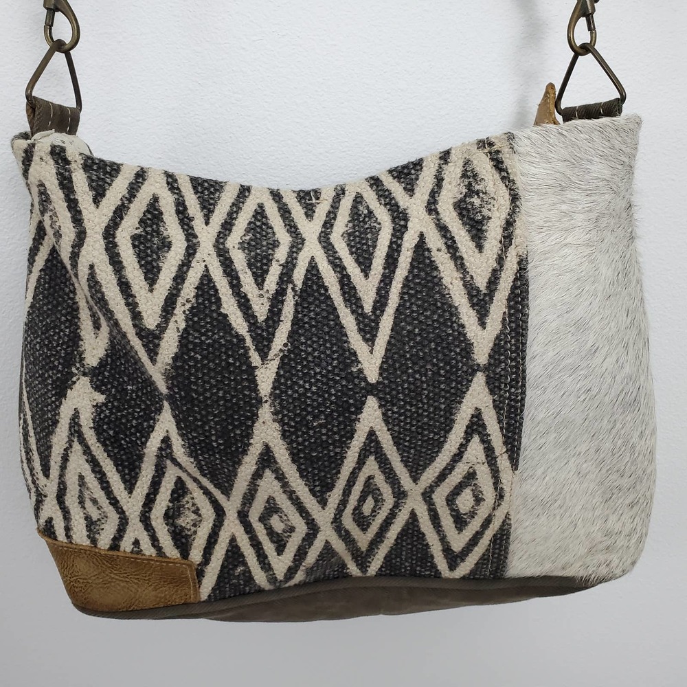 Myra Crossbody Purse Bag Boho Calf Hair Cotton Adjustable Strap Inside Pockets